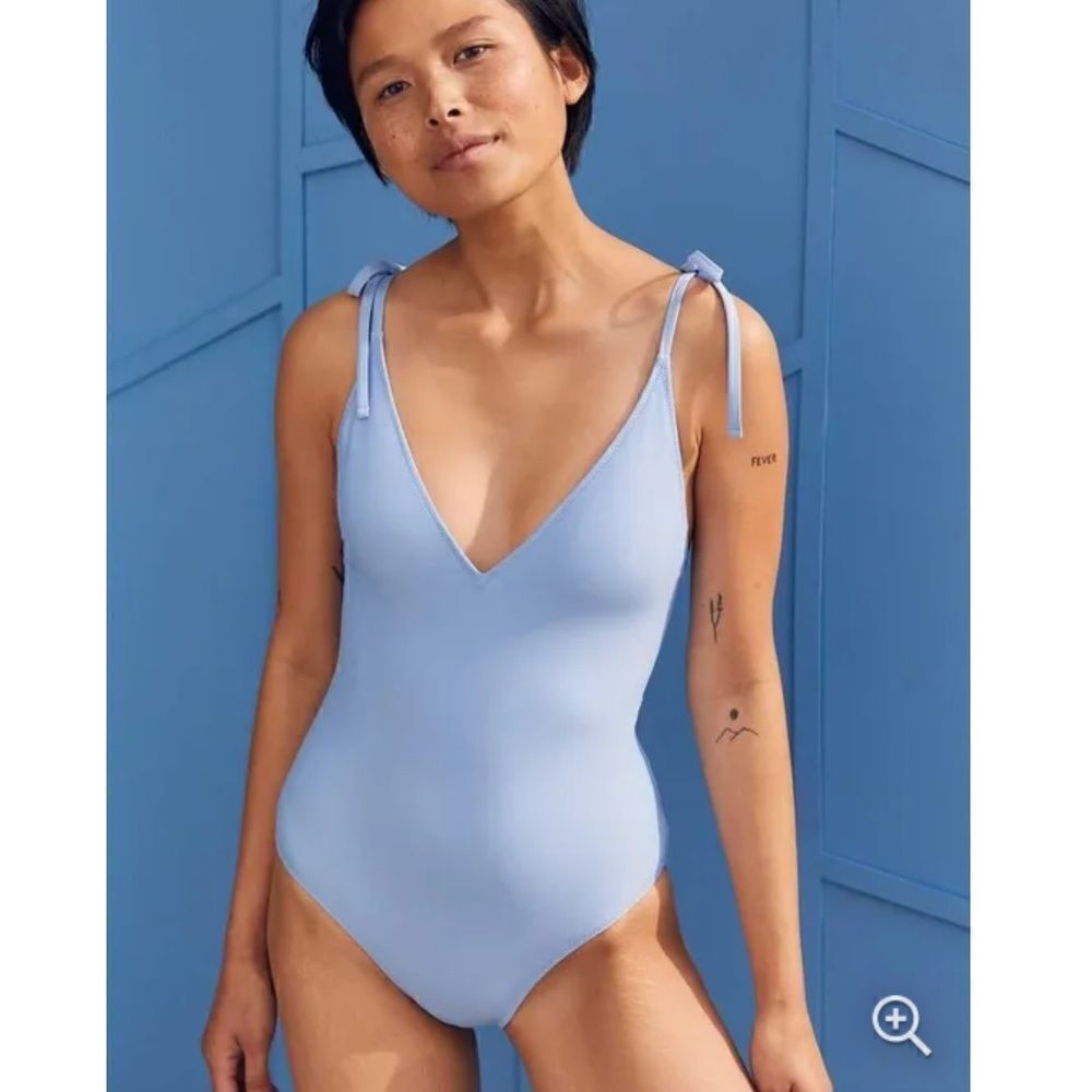 Aerie Baby Blue One-piece Swimsuit With Tie Straps